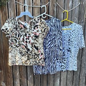 Chico’s Sz 2 Bundle L 12 Animal Print Tops Shirts Travelers Ruffle Sequins Large
